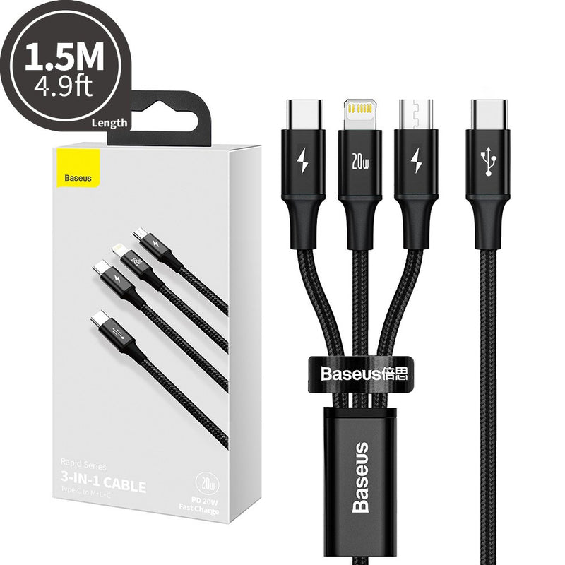Baseus - Rapid Series 3-in-1 Fast Charging Data Cable Type-C to C+L+C PD 20W 1.5M