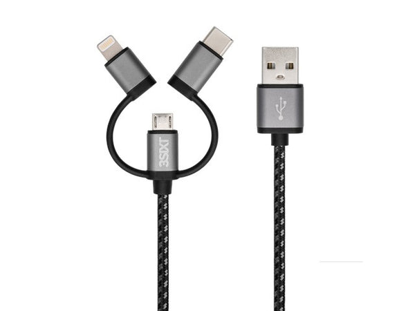 3sixT - USB-A - Lightning/MicroUSB/USB-C BLACK - 1M