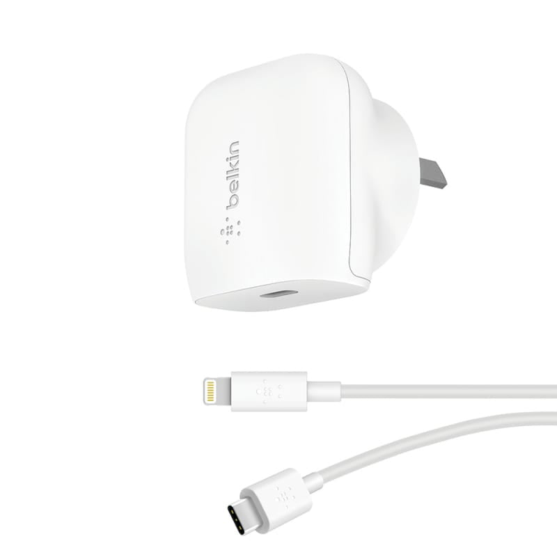 Belkin - 20W USB-C PD Wall Charger + USB-C to Lightning Cable - White