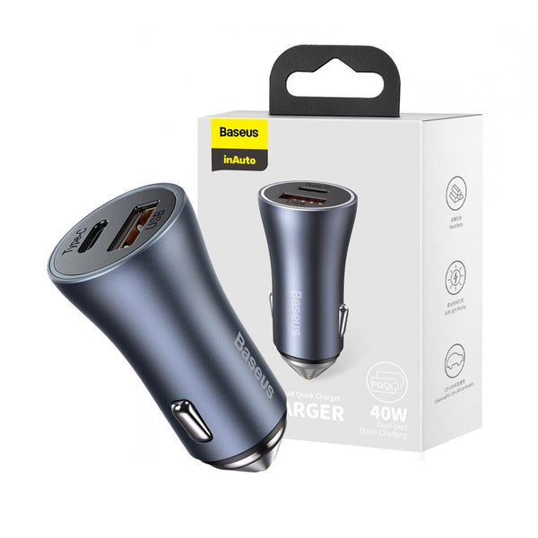 Baseus Golden Contactor Pro Dual Fast Charger Car Charger USB-A+C 40W (CCJD-0G)-Dark Gray