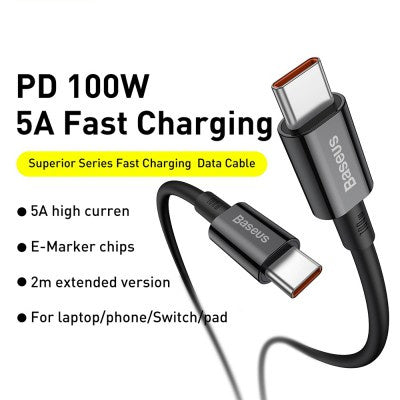 Baseus - Superior Series Fast Charging Data Cable USB-C to USB-C 100W 2M (Black)