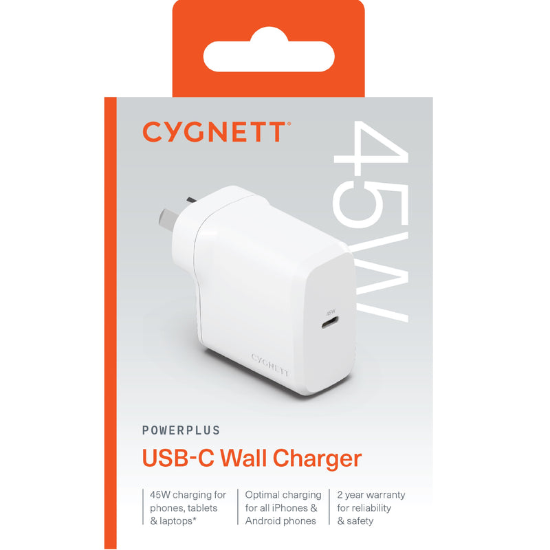 Cygnett - PowerPlus 45W USB-C PD GaN Fast Wall Charger - White