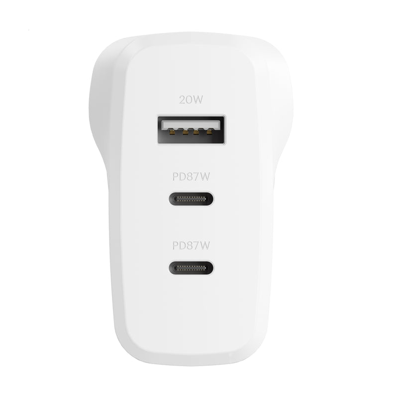 Cygnett PowerPlus 87W Triple Port Fast GaN Wall Charger - White