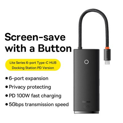 Baseus - Lite Series 5-Port Type-C HUB Docking Station (Type-C to HDMI+ 3 x USB-A + USB-C) - Black