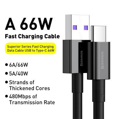 Baseus - Superior Series Fast Charging Data Cable USB-A to USB-C 66W 1M (Black)