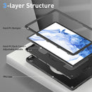 Pisen - Rugged Samsung Galaxy Tab S8+ / Tab S7+ / Tab S7 FE (12.4") (SM-X706/X700/ T736/T733) Case Black-Adjustable Hand Strap,Shoulder Strap,Pen Holder